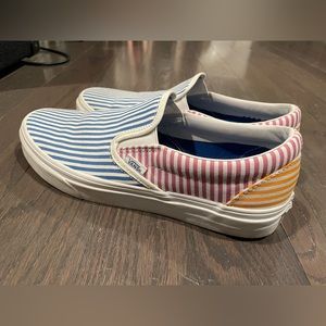 tri-color striped Vans slip-ons, M 9